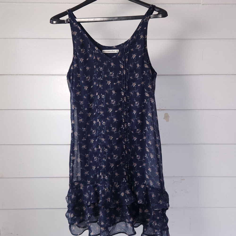 Abercrombie &Fitch Navy Floral Chiffon Mini Dress Sleeveless Ruffle Tiered S